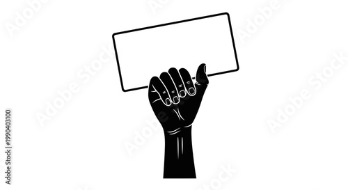 Hand holding blank sign plate.