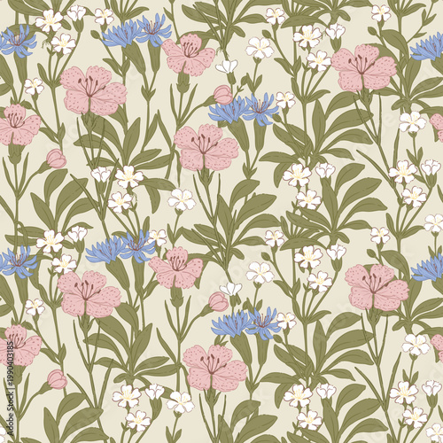 Seamless Wildflower Floral Vector Pattern
