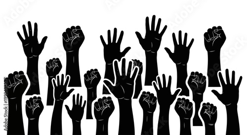 Many Black Fists Raised Up High.