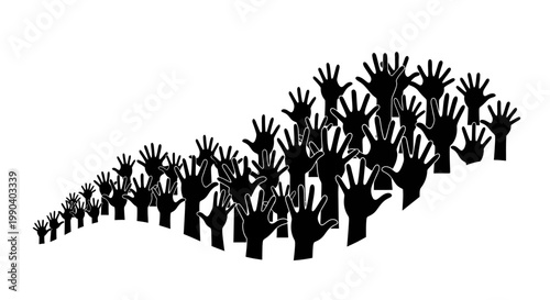 Many Black Fists Raised Upwards Together.