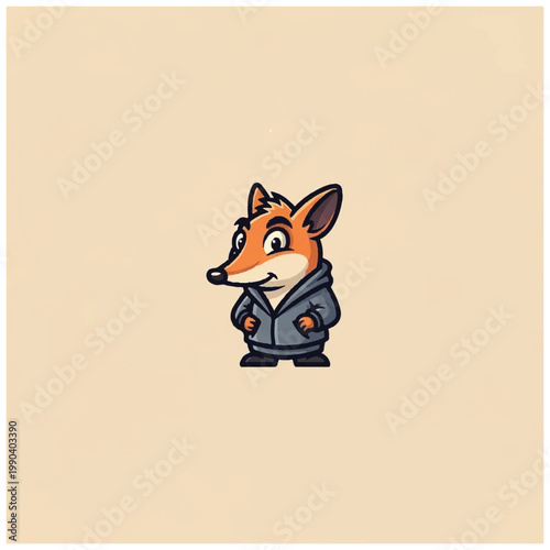 Cartoon Fox Wearing Grey Hoodie.