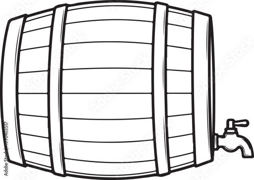 Wooden barrel, beer keg, tap, wine cask, vector illustration