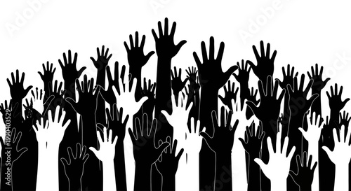 Many hands raised in the air.