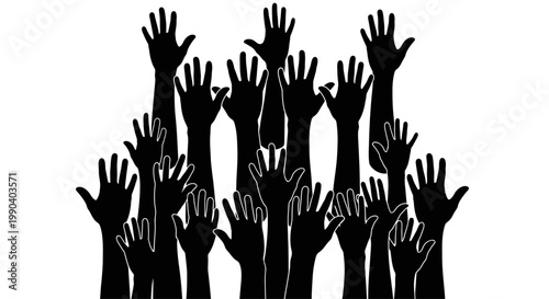 Many hands raised in the air.