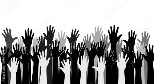 Many raised hands in protest.