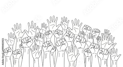 Many Raised Hands in Protest.