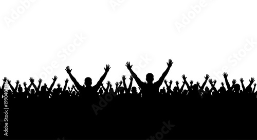 People cheering with raised hands.