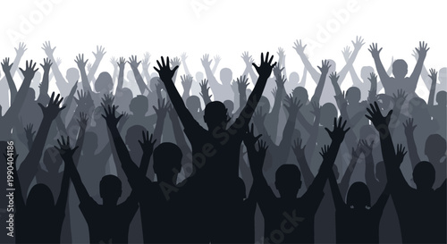People cheering with raised hands.