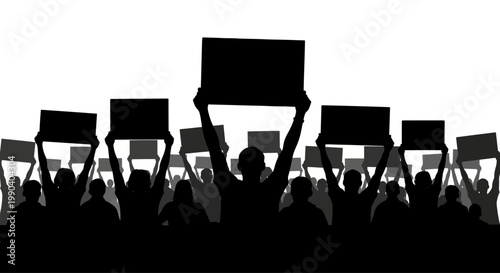 People holding protest signs in crowd.