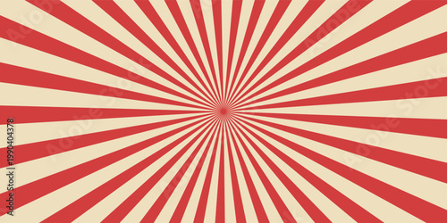 Retro circus background. Spiral rays and texture. Vintage red and white sunburst pattern for carnival. summer fair.