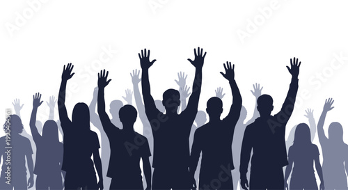 People raising hands in celebration together.