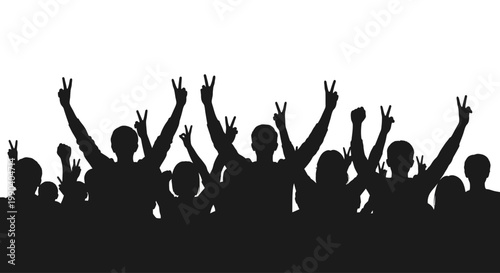 People Silhouettes Raising Hands Up.