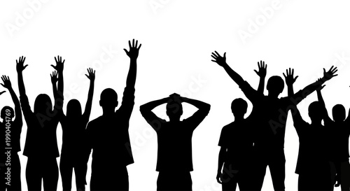 People Silhouettes Raising Their Hands.