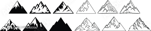 Collection of stylized mountain range black and white mountains peak summit