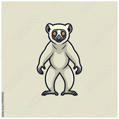 Cute Cartoon Lemur Standing Upright.
