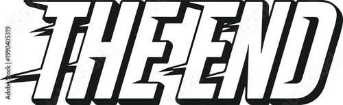 The End Vector Drawing, White Text on Black Background, Retro Comic Style