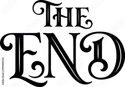 The End' stylized typography in a black and white vector drawing, perfect for concluding projects or presentations