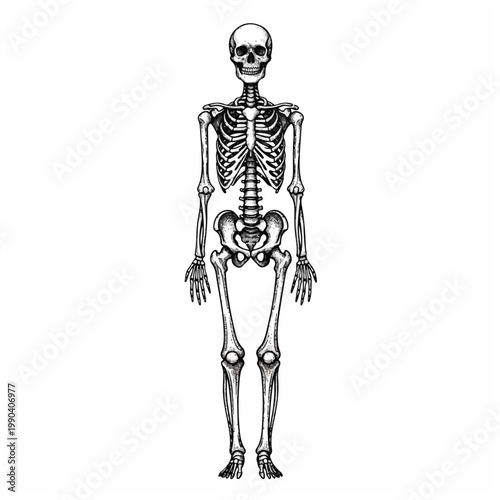 Human Skeleton Standing Upright Full Body.