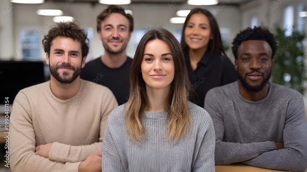 Fototapeta premium A confident and diverse team of professionals gathered in a modern office setting conveying collabo n and shared success