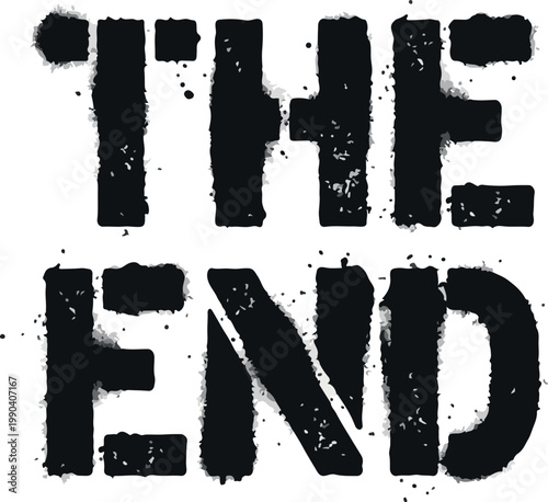 The End vector drawing in black ink splatter design, represents a conclusion or finality