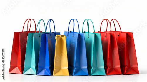 Colorful shopping bags arranged in a semicircle