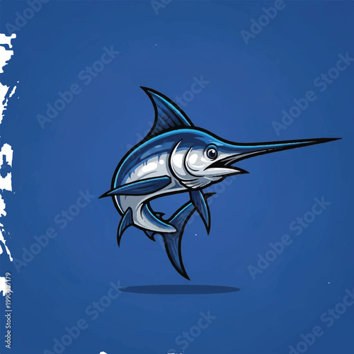 Large blue marlin fish swimming fast.