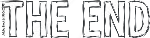 The End drawing vector illustration, hand-drawn sketchy graphic text art, final conclusion closure