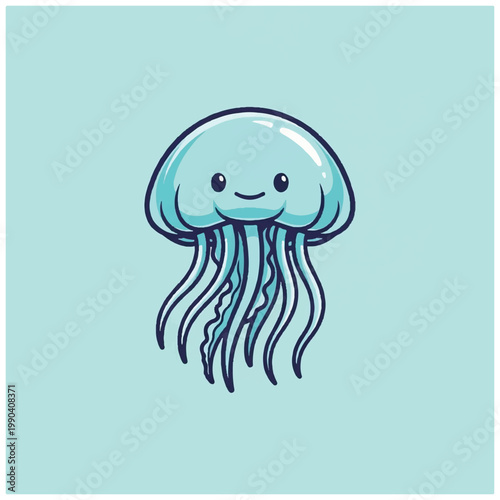 Smiling Cartoon Jellyfish Ocean Creature.