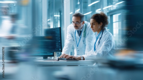 Medical professionals analyzing computer data
