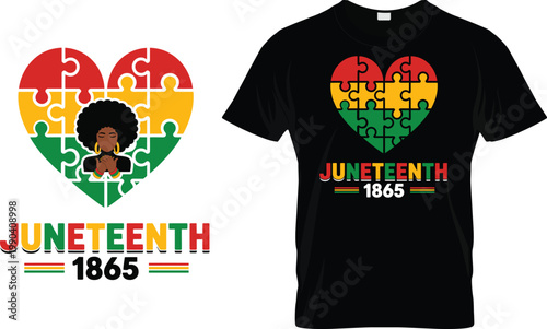 Juneteenth 1865 celebration design with afro woman and colorful heart vector