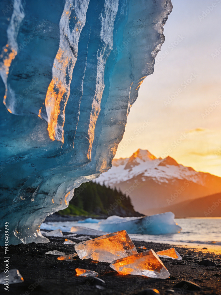 Fototapeta premium Majestic Glacier Wall with Crystal Clear Ice Blocks