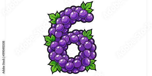 Purple Grape Fruit Illustration in Number 6 Shape for Food Logo
