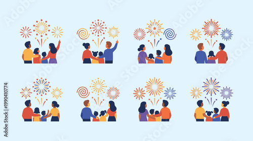 Group of People Celebrating with Fireworks and Sparklers.