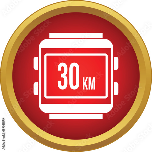 Smartwatch icon displaying 30 km distance for fitness tracking and exercise