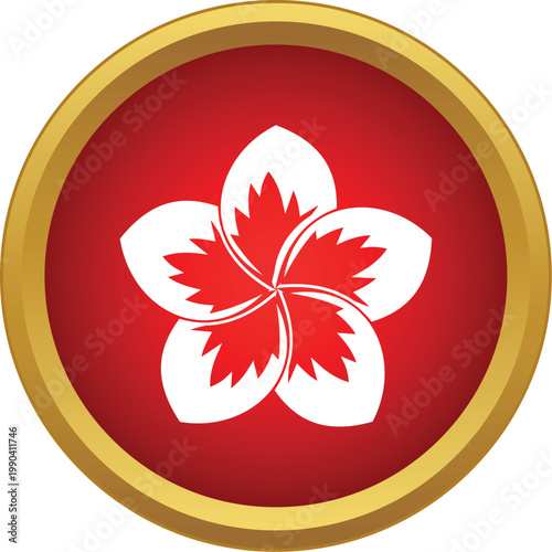 Bauhinia flower icon representing asia and hong kong in a gold framed red circle