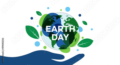 Earth Day Environment Awareness Concept with Human Hand Holding Planet Illustration