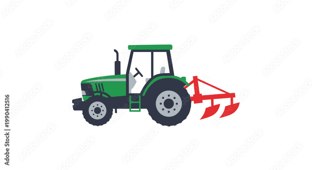 Naklejka premium Green tractor illustration on white background for agriculture and farming
