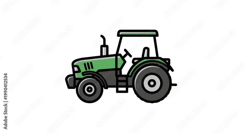 Naklejka premium Green tractor illustration on white background for agriculture and farming