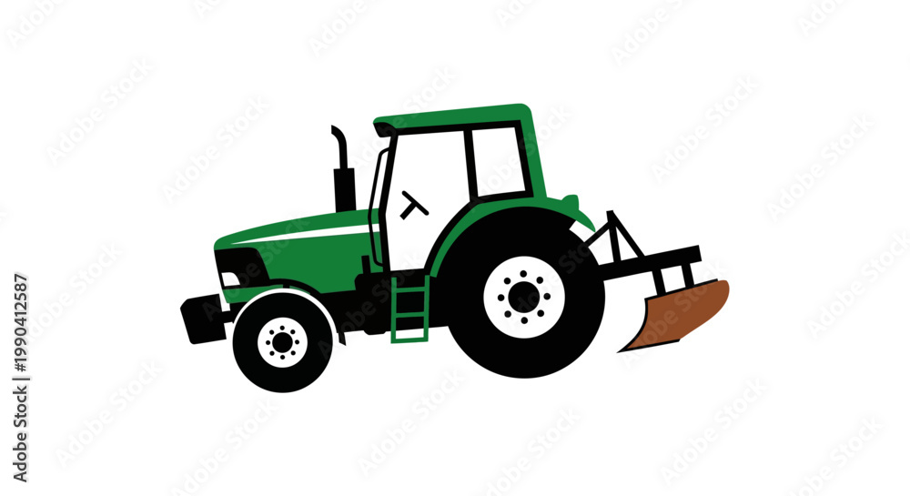 Obraz premium Green tractor illustration on white background for farming and agriculture