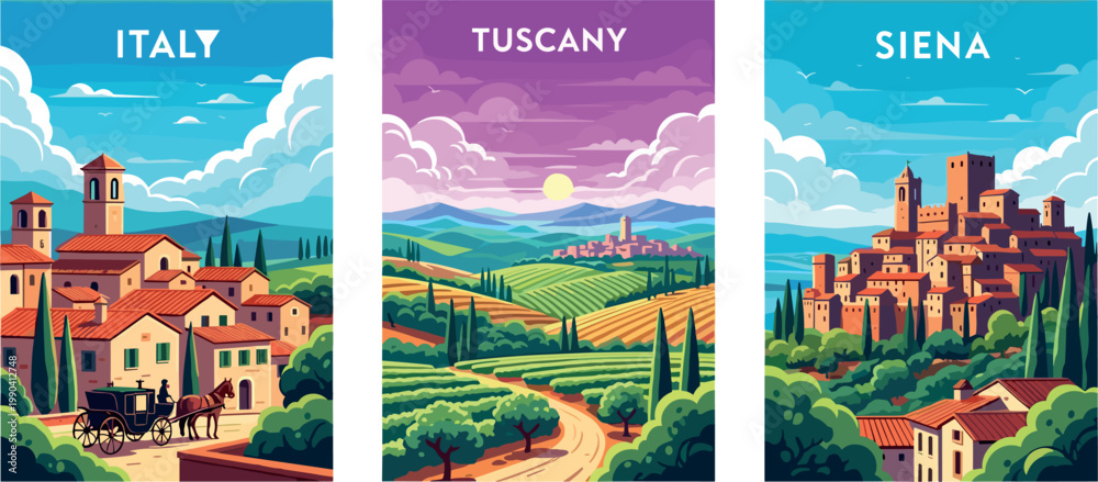 Fototapeta premium Illustration of Tuscany landscape Italy Siena travel poster