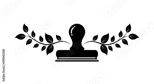 Black Rubber Stamp with Leaf Design.