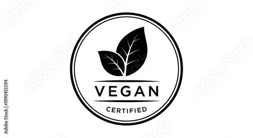 Vegan certified logo with leaves.