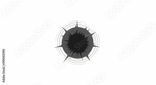 Abstract graphic of a dark, spiky explosion or burst with radiating concentric rings