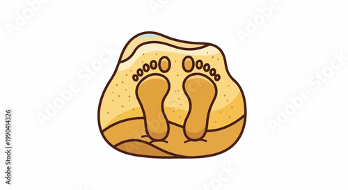 Cartoonish sand dune with footprints, a peaceful beach scene