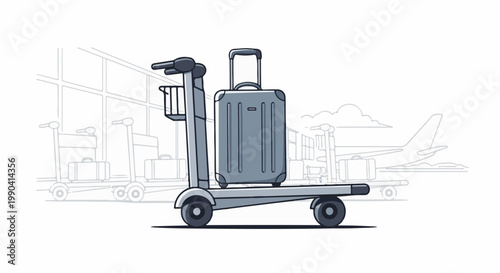 Luggage cart with suitcase at airport terminal