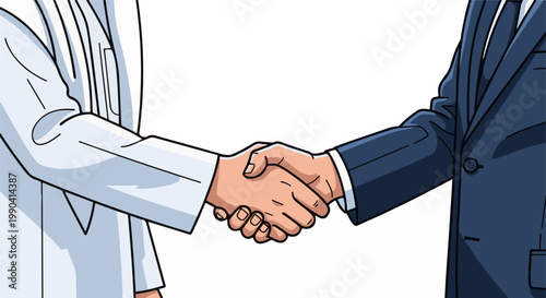 Two people in formal attire shaking hands in a gesture of agreement and partnership
