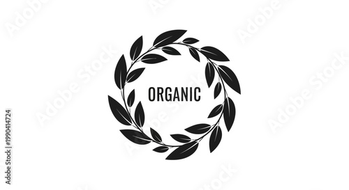 Organic logo with leaf wreath design.