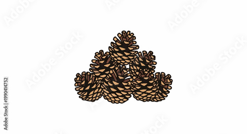 A cluster of detailed, hand-drawn pinecones is artfully arranged in a pleasing composition