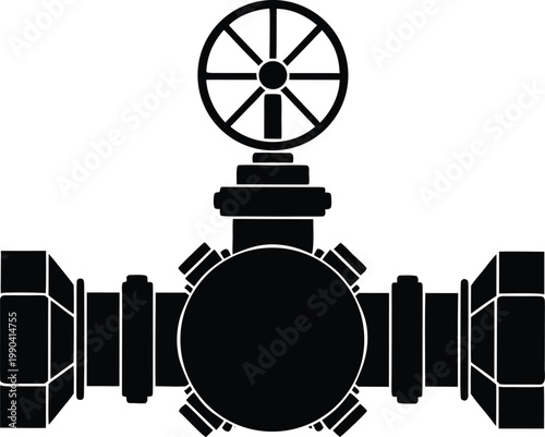 Industrial Pipeline Gate Valve with Handwheel Control Vector Silhouette