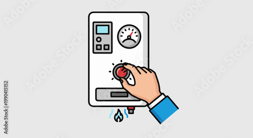 Hand adjusting a water heater dial with a gauge and digital display